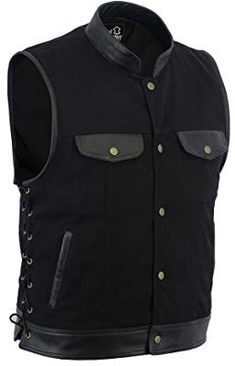Leatherick Gilet da uomo in pelle e denim stile motociclista con tasche profonde, Nero (XL)