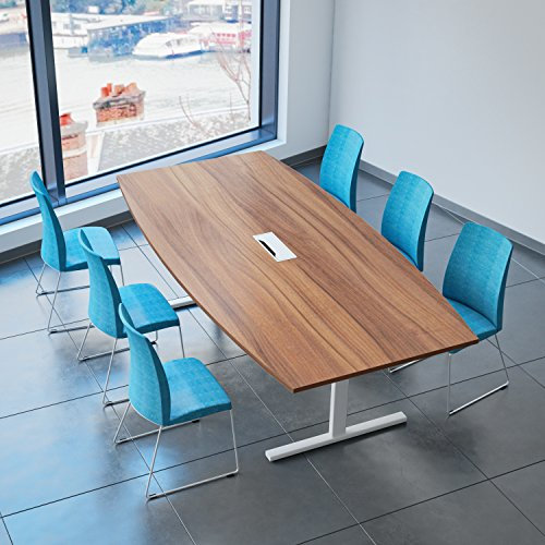 Weber Büro Easy Konferenztisch Bootsform 240 x 120 cm Nussbaum mit Elektrifizierung Besprechungstisch Tisch, Gestellfarbe:Weiß