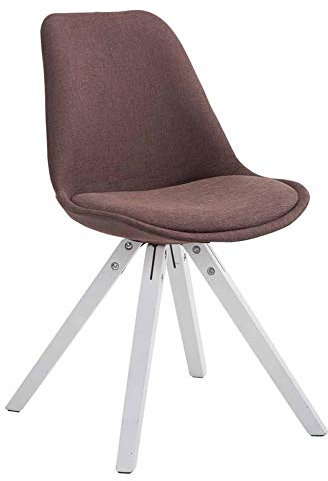 CLP Retro-Stuhl Toulouse Square Mit Stoffbezug Und Hochwertigem Sitzpolster I Lehnstuhl Mit Stabilem Holzgestell I Sitzhöhe 48 cm, Farbe:braun, Gestell Farbe:weiß
