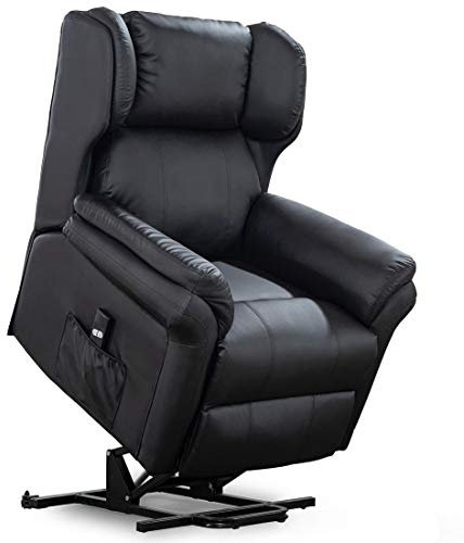 More4Homes OAKFORD ELECTRIC RISE RECLINER BONDED LEATHER ARMCHAIR LOUNGE SOFA MOBILITY CHAIR (Black)