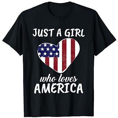 Women Just A Girl Who Loves America USA Flag 4th of July T-Shirt