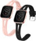 Dirrelo 2 Pack Bracelet Compatible avec Fitbit Versa/Fitbit Versa 2/Fitbit Versa Lite Bracelets, Svelte Étroit Bande de Respirant Silicone Remplacement pour Fitbit Versa SE, Noir+Rose S