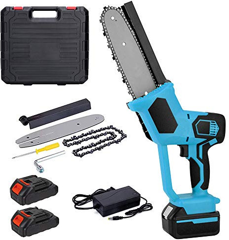 HIOD Motosierra de Sierra Eléctrica Mini Motor de Soporte de Cortadores de Madera para Herramienta Eléctrica de Cadena de Batería de 21 V 500r / Min,2xBatteries