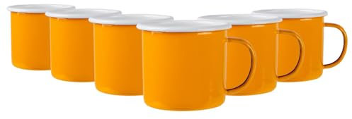 Argon Tableware Coloured Mugs - 375ml - Pack of 6 - Yellow Metal Insulated Coffee Mugs Lightweight Camping Cups for Drinking Tea, Hot Chocolate, Coffee