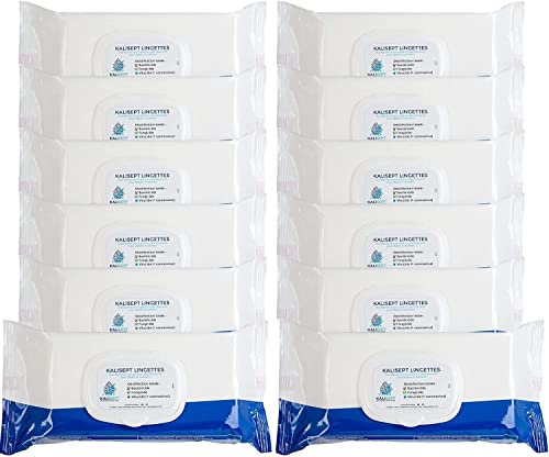 KALISEPT - Lingette Désinfectante Surfaces et Objets - 12X50 Lingettes Epaisses, Grand format, Résistantes