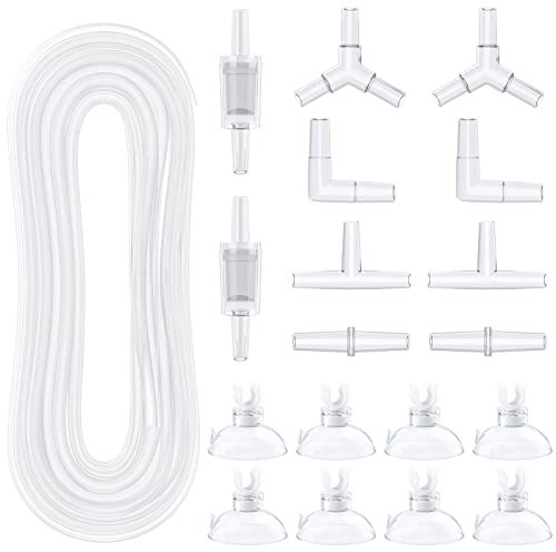 Pawfly Aquarium 7.5 m Airline Tubing Standard Air Pump Accessories Set with Connectors Suction Cups and Check Valves for Fish Tank Aeration Setup