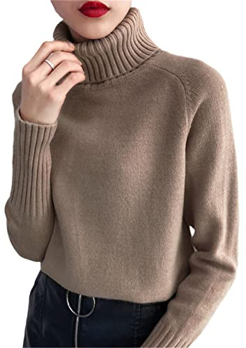 JJzex Pull en Cachemire pour Femme à col roulé et Manches Longues - Idéal pour l’Automne et l’Hiver