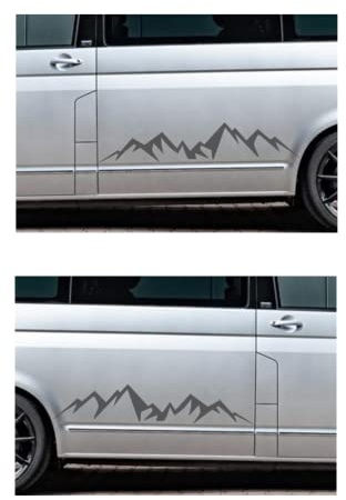 2 adesivi per auto, motivo montagna / ALM, con grafica di montagna, silhouette, (319/1) (grigio scuro opaco, 30 x 6 cm)