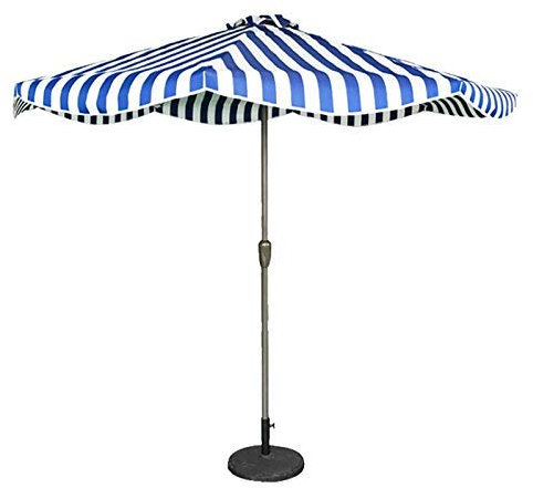 JYCCH Wasserdichter Sonnenschirm-Regenschirm, Patio-Deck-Pool-Strand-Garten-Sonnenschirm mit Kurbel und stabilen 8 Rippen, blau-weiß gestreifte Baldachin-Regenschirme