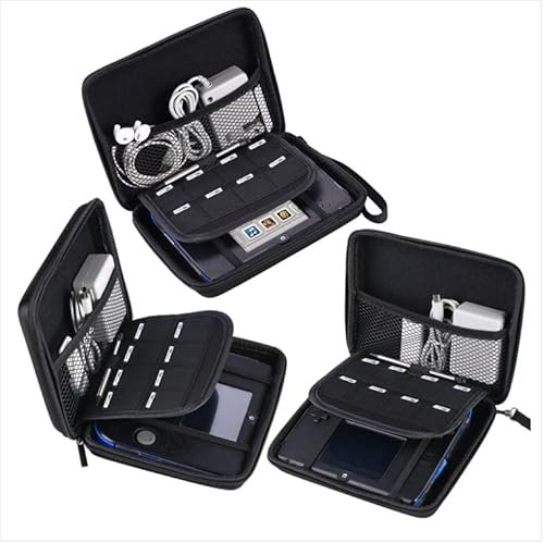 Hartschalen-Schutzhülle für Nintendo 2DS Spiel und Zubehör mit doppeltem Reißverschluss und 8 Spielhaltern für Nintendo 2DS Spiel (schwarz)