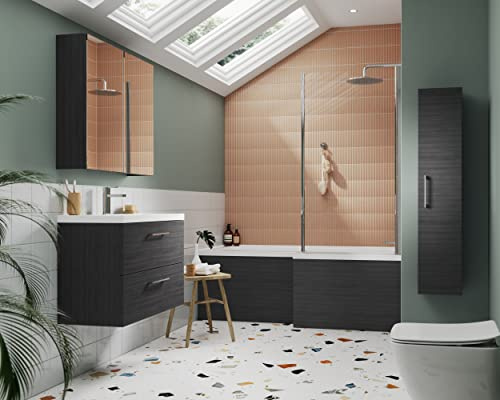 nuie MPD535N Modern Bathroom Square Shower Bath Front Panel, 520 x 1698 x 163mm, Anthracite Woodgrain