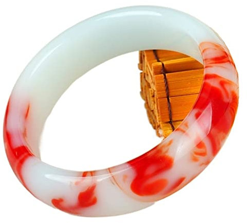 Oligage Echte natürliche Farbe Jade Armreif rot weiß Armband Charm Schmuck Mode-Accessoires geschnitztes Amulett Geschenke für Damen Herren, 56-58mm, Stein, Jade