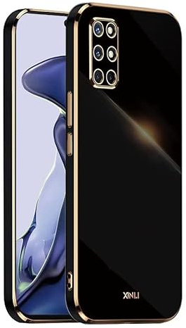 EASSGU Galvanisierter Rahmen Handyhülle für OnePlus 8T / OnePlus 9R (6.55 Inches), Weiche TPU Silikon Schutzhülle - Schwarz