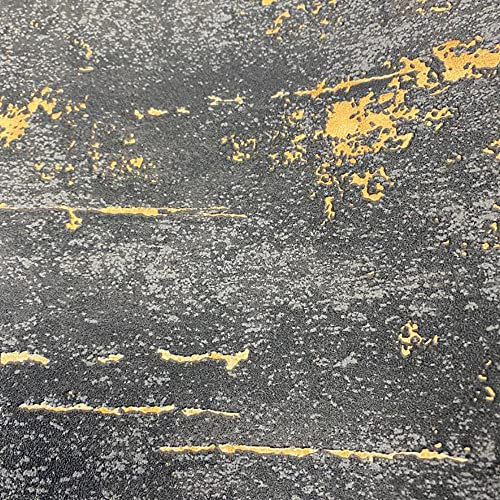 Industrial Stone Concrete Black Charcoal Metallic Gold Wallpaper - Paste The Wall Blown Vinyl Bedroom Modern Contemporary