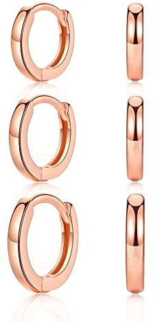 CERSLIMO Creolen Rosegold, Ohrringe Sterling Silber & Rose Vergoldet Creolen Set (10mm/12mm/14mm) Breite 2mm Klein Schmuck Geschenke für Damen Mädchen