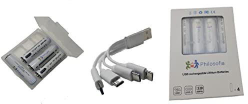 4X USB-AAA Micro Li-Ionen Akkus 2800mWh 1.5V inkl. 4er Typ-C Kabel Schnellladung in nur 45 Min. + Premium Akkubox in Originalverpackung