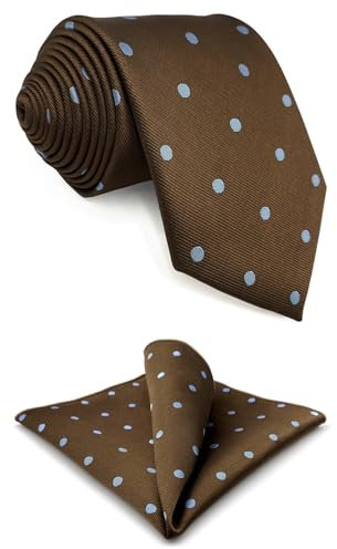 S&W SHLAX&WING Krawatte für Herren Braun mit blauen Punkten für Anzüge Elegantes Geschenkset mit Einstecktuch extra lang 160cm