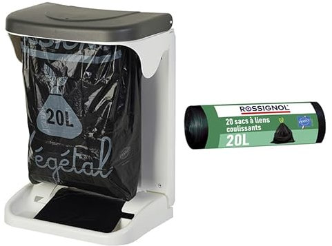 Poubelle intérieure de meuble cuisine 20L avec dérouleur de sac et 20 sacs-poubelle, Ouverture automatique avec la porte du placard INO ROSSIGNOL