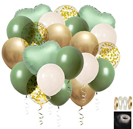 71 Stück 30cm Luftballons Grün Weiß Gold Ballons Hochzeit Luftballons Metallic Grün Helium Ballon Girlande Grün Herzluftballons