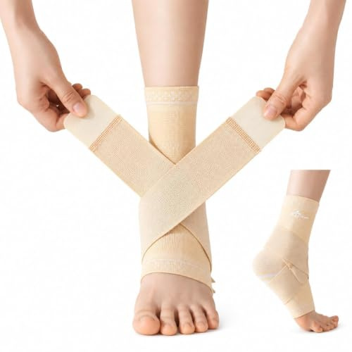 ABIRAM Ankle Brace Compression Sleeve with Adjustable Support Strap | Adjustable Compression Support for Ankle Stability, Sprains, Plantar Fasciitis, Achilles Support, Running, Football & Gym