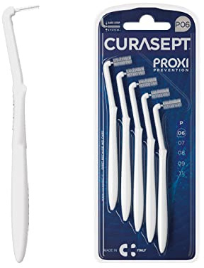 CURASEPT Scovolini Dentali Originali | Spazzolini interdentali Proxi Angolo P06 (filo 0,6mm) | Bianco | Pulizia Profonda della Placca | Setole Nylon Ultra-flesse, Manico Ergonomico | 5 pz x confezione