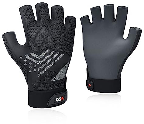 Vgo... 1 Paar Arbeitshandschuhe halber Finger, Arbeitshandschuhe für Männer, nahtlose Arbeitshandschuhe, neuartige technische Reform (Schwarz + grau, TP1135, M)