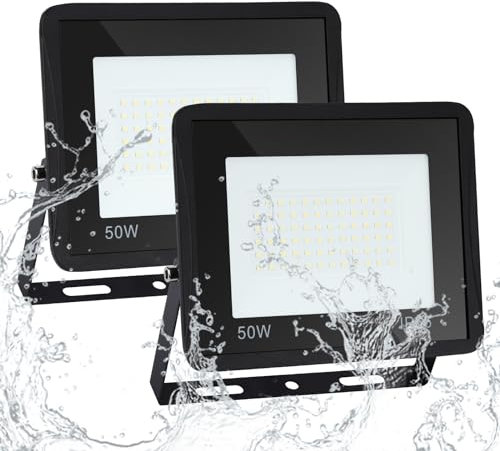 Sonnewelt LED Strahler Außen Fluter 2er 50W Aussenstrahler 4250lm Flutlicht 3000k warmweiß IP66 Wasserdicht Außenstrahler für Sportplatz Rasenflächen Hinterhof Auffahrt Garage Flur Garten