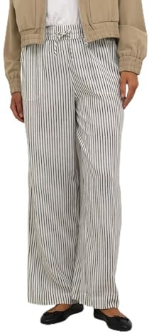 Kaffe Damen Women's Casual Pants Elastic Waist Wide Legs Full-Length Pockets Hose, Chalk/Black Stripe,