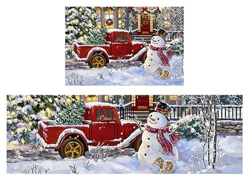 Weihnachtskitchen Teppich Sets von 2 Weihnachtsteppichen Küche Bodenmatte Weihnachten Winter Schneemann Küchenmatten 16x24 & 16x47 Saugle und nicht rutschfrohe Weihnachten Floor Matte Küchendeko