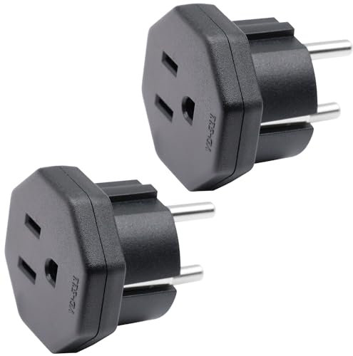 US/JP/CA Prise mâle vers EU/DE/FR/IT/ES Prise Femelle, US/CA/JP Prise mâle pour Appareil électronique Adaptateur Femelle EU à 2 Broches (2 pièces Noir)