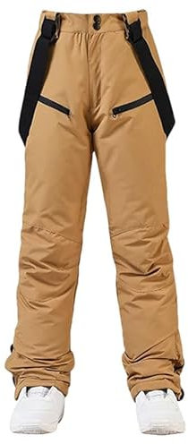 Pantalon de ski à bretelles pour femme - Coupe-vent - Chaud - Pantalon de neige d'hiver, doré, XS