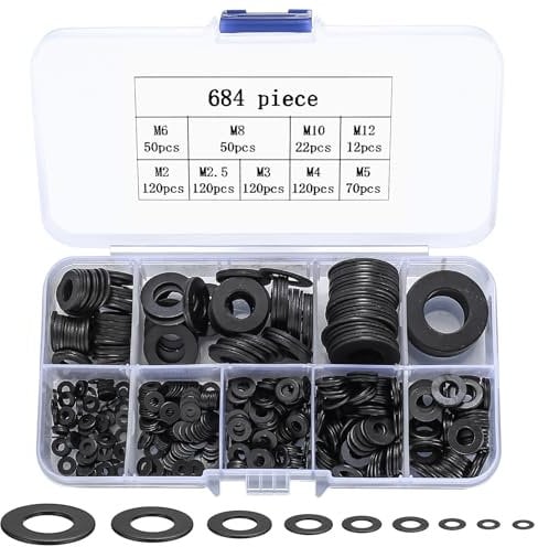 684 Pcs Arandelas Planas, Arandelas para Bisagras de Puertas, Arandelas de, Arandelas Metalicas para Reparaciones Fontanería Bloqueo Fabricas, M2 M2.5 M3 M4 M5 M6 M8 M10 M12(684 negro)