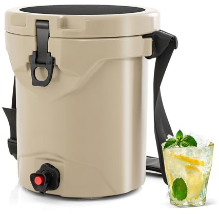 TANGZON 9.5L Insulated Cooler Bag, Leak-Proof Drink Cooler with Spigot, Flat Seat Lid & Adjustable Shoulder Strap, Portable Beverage Dispenser for Camping Hiking Traveling
