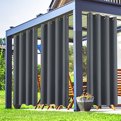 TOPCHANCES Rideaux d'extérieur imperméables - Rideau occultant à œillets - Pour jardin, tonnelle, pergola, terrasse, véranda, piscine et jacuzzi (gris, 1 pièce, 132 x 274 cm)