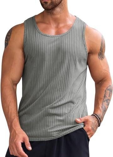 Runcati Herren Tank Top Fitness Muskelshirt Gym Achselshirts Workout Tankshirt Bodybuilding Ärmelloses Shirt Sport Unterhemden Grau XL