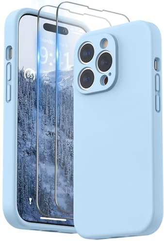 SURPHY Compatible with iPhone 14 Pro Case with Screen Protector, Liquid Silicone Protection for Each Lens Shockproof Thickened Rubber for iPhone 14 Pro 6.1 inch 2022 (Light Blue)