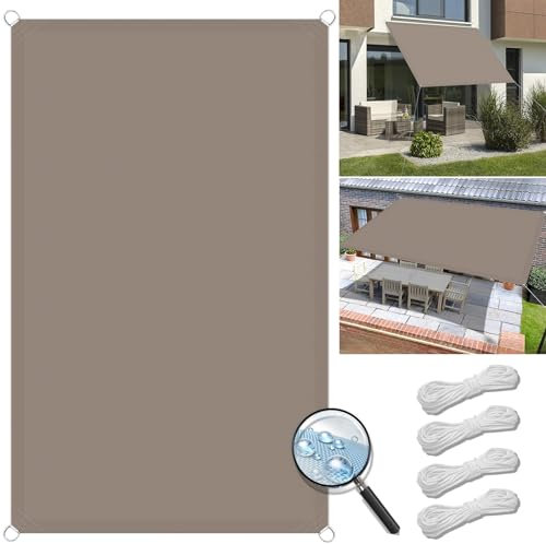 Sonnensegel Rechteckig Wasserdicht 4 x 6 m Schattentuch D-Ring im Viele Größe Und Farben Schattiernetz Sonnensegel Quadrat Sonnenplane Markise für Balkon Terrasse Garten, Taupe