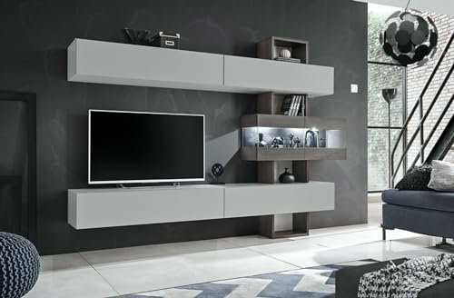 All4All Wohnwand TAGO - Wohnzimmermöbel - Schrankwand für Wohnzimmer - Wohnzimmerschrank - Anbauwand - Hängend - Perla Grau/Graphite Eiche - Modern 21