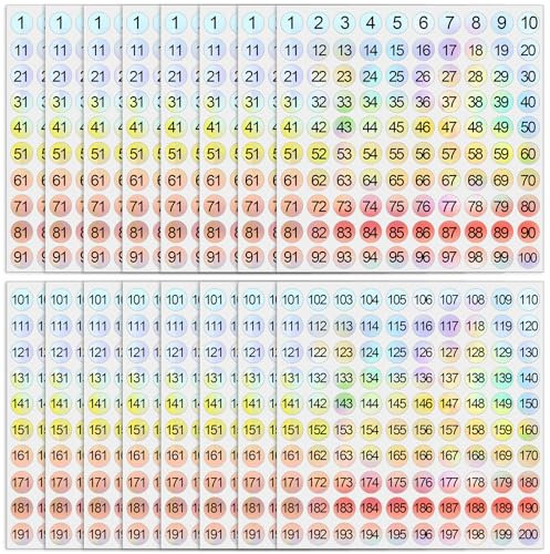 Zahlen Aufkleber 1-200, 8 Blatt Zahlen Zum Aufkleben, Nummer Aufkleber Selbstklebende Runde Nummernaufkleber Laser for Klebepunkte Etiketten Für Büros Schließfächerheim Klassifikation(4 Sets, 1-200)