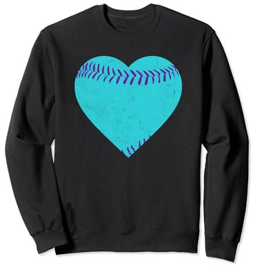 Cuore vintage da baseball verde acqua e viola Felpa