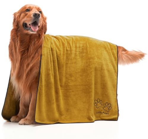 Lucky Paws® Hundehandtuch - 140x70cm XL Hundehandtuch extra saugfähig - schnell trocknend, luxuriös weiches Hunde Handtuch Hundebesitzer und Hunde Zubehör (1er-Pack, Ocker)
