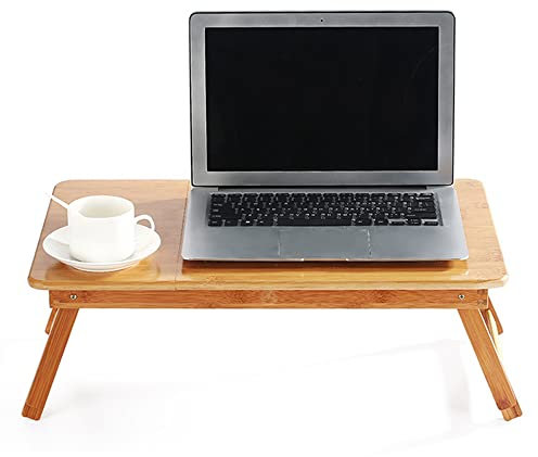Table de Lit, Petite Table pour Ordinateur Portable en Bambou, Tablette, Plateau pour Petit Déjeuner, Petit Tiroir, Lap Desks Plateau,Réglable Portable pour Ordinateur-66 * 30 * 35 cm-Couleur Bois