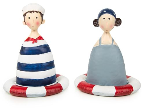 Logbuch-Verlag 2 Urlauber Paar Figur maritim Mann & Frau aus Metall Blau Weiß Matrosen Deko Geschenk Liebe 20 + 23 cm