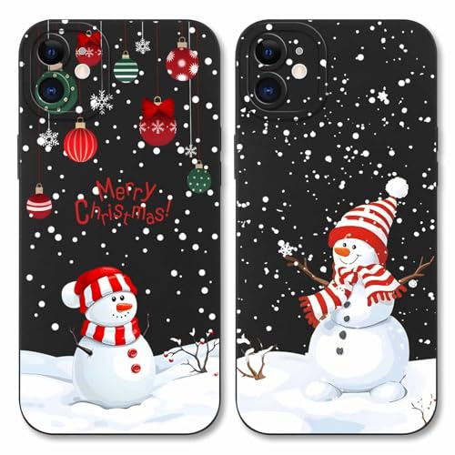 Xylota 2 Stück Weihnachten Handyhülle für iPhone 11 6,1 Hülle, Süß Weihnachts Muster Schneemann Case, Dünn Silikon Weich TPU Stoßfest Christmas Design Schutzhülle Cover für iPhone 11, Schwarz