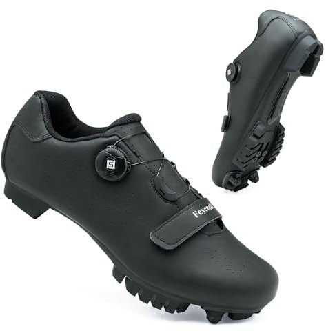 Feyenold Fahrradschuhe Herren Mountainbike Schuhe Damen MTB Radsport Schuhe Kompatibel mit SPD Cleats Schwarz 46 EU