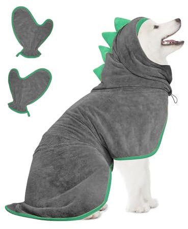 Bibykivn Hundebademantel, Einstellbare Dichtheit Hundebademantel mit Klettverschluss, Schnelltrocknender Hundebademantel, für Große Mittelgroße Kleine Hunde/Katze (Grau01, M)