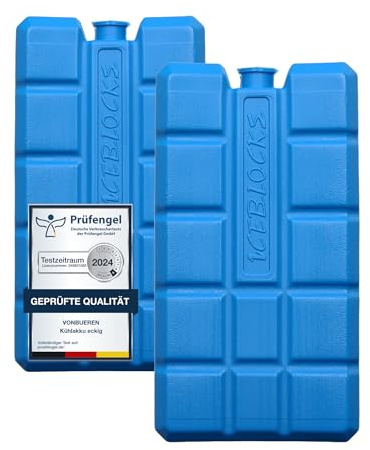 VonBueren 2-24 Kühlakkus für Kühltasche, je Kühlakku ca. 200 g, 12h Kühlung | Kühlakkus groß, ca. 8,1 x 15,2 x 2,2 cm, auch als Kühlelemente für Kühltasche und Kühlbox geeignet