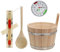 HAF® Saunakübel Set Nadelholz 5 Liter mit Einsatz, 40cm Saunakelle Kiefernholz, Sanduhr und Klimamesser | Feuchtigkeitsresistenter Aufgusseimer | Hochwertiges Sauna Zubehör | Qualität: Made in Germany