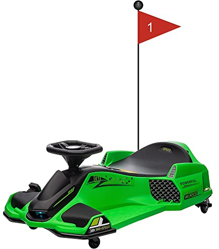 Baloveby 24-V-Driftauto, 7-Ah-Akku, büRstenloser 180-W-Motor, Elektrisches Drift-Gokart für Kinder für Fahrer Bis 50 Kg, Mit Musik, Led-Licht Vorne Und Hinten, Alarm Bei Niedrigem Ladestand,Grün