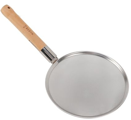 Fine Mesh Skimmer Spoon Large Stainless Steel Skimmer Spoon, Spider Strainer Ladle with Wood Handle for Cooking, Frying, Boiling, Pasta (28cm/11.0in Diameter)